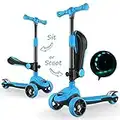 Fascol 2 in 1 Kinder Roller Kinderscooter Kleinkinder Scooter mit Klappbar Sitz und LED Räder Verstellbare Lenker Kinderroller für Kinder ab 1.5-8 Jahre (Blau)