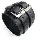 Casoty Black Bracelets for Men and Women Leather Bracelet Punk Rock Viking Mens Cuff Bracelet Jewelry for Men Women