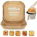 100 Pezzi Carta Forno Per Friggitrice Ad Aria 23cm-25cm(9"-9.9") Teglie Per Friggitrice Ad Aria Quadrati,Antigrasso Antiaderente Fodera in Carta Monouso per 5.0-6.0L Air Fryer, Forno