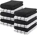 Utopia Towels - 12 Torchons de Cuisine - Serviettes de Cuisine 100% Coton - Lavable en Machine (38 x 64 cm) (Noir et Blanc)