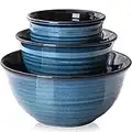 Hasense Large Mixing Bowls Set for Kitchen, Ceramic Serving Dishes for Entertaining, 2.1/1.0/0.5 Qt Deep Microwave Safe Nesting Batter Bowl for Storage and Baking, Blue