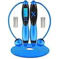 X-LEAN Digital Skipping Rope with Counter, Blue Weighted Skipping Rope Adult Fitness Men, Smart Jump Rope - Calorie Timer, All-in-One Cord / Cordless Ropeless Skipping Rope for Exercise, Bod Rope