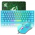 Gaming Keyboard and Mouse Combo Mini Portable with Chroma RGB Backlit Ergonomic 62Key Layout 19Key Anti-ghosting Mechanical Feel 3200DPI Honeycomb Mice USB Wired for PC Mac Gamer Laptop Typists(Blue)