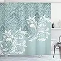 ABAKUHAUS Clásico Cortina de Baño, Retro Floral de los remolinos de la Hiedra, Material Resistente al Agua Durable Estampa Digital, 175 x 200 cm, Pizarra Azul Azul bebé