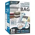 20 Pack Vacuum Storage Bags, Space Saver Bags (4 Jumbo/4 Large/4 Medium/4 Small/4 Roll) Compression Storage Bags for Comforters and Blankets, Vacuum Sealer Bags for Clothes Storage, Hand Pump Included