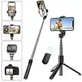 Selfie Stick Tripod with Removable Wireless Bluetooth Remote Shutter Compatible,Lightweight Extendable Aluminum Pocket Selfie Stick for iPhone 11/XR/X/8/8P/7/7P Android Phone，Gopro,Webcam and Camera