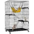 YHJI 48 Height Cat Cage 3-Tier Cat Crate Kennels Pet Playpen Large Kitten House Furniture with Wheels Wire Metal Pet Enclosure 2 Front Doors 2 Ladders 2 Platforms Bed Hammock Cat Condo,Black