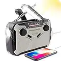 Radio à manivelle Portable Kamanan Météo Portable Radio Solaire Multifonction Radio Weather avec AM/FM/WB 2500 mAh Portable Radio d'urgence Lampe de Poche pour extérieur, Camping (Gris)