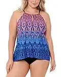 Miraclesuit Women's Plus Size Swimwear Vesuvio Peephole High Neckline Soft Cup Tankini Top with Adjustable Straps, Multi, 20W