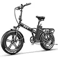 EUY Folding Electric Bike for Adults,48V18Ah/16AH Removable Lithium Battery, 750W Motor 30MPH Electric Bicycle, 20" Fat Tire Electric Commuter Beach Snow Bicycle,Shimano 7-Speed,Dual Shock Absorber