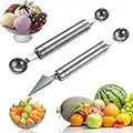 Mein HERZ 2 pzs Herramienta de Tallado de Frutas Cuchara de Melon Cuchillo Tallado de Fruta 2 en 1,Herramienta de Cocina Multifunción de Acero Inoxidable,Ensalada de Frutas Tallado en Bricolaje