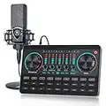 Podcast Microphone Sound Card Studio Equipment Condenser Micro Kit for Home,Audio Interface Bundle Mixer Board Voice Changer Tune Effect for Laptop/Phone/PC Tiktok/Live Streaming/Mic Recording/Youtube