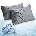 Bedsure Cooling Pillow Cases Queen - Grey Rayon Derived from Bamboo Pillowcase 2, Silky Soft & Breathable Pillow Covers with Envelope Closure for Kids, Gift for Hot Sleepers in Summer, 20x30 Inches