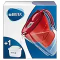 BRITA Carafe filtrante Marella rouge + 1 filtre MAXTRA+, réduit le calcaire, le chlore et le plomb pour une eau du robinet plus pure, sans BPA.