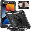 Timecity iPad 9th/ 8th/ 7th Generation Case (iPad 10.2 Case, iPad 9/8/ 7 Gen Case): with Strong Protection, Screen Protector, Hand Strap, Shoulder Strap, 360° Rotating Stand, Pencil Holder - Black