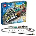 LEGO City Freight Train Set, 60336 Remote Control Toy for Kids Aged 7 Plus with Sounds, 2 Wagons, Car Transporter, 33 Track Pieces and 2 EV Car Toys