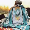 Manta con estampado azteca con forro de sherpa suave, estilo tribal navajo tradicional del suroeste navajo, manta cálida para camping, al aire libre, 127x152 cm, verde azulado