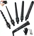 Curling Wand, Ohuhu Upgraded 5 in 1 Hair Curler, Curling Tongs Iron Set for Long/Short Hair, with 5 Pcs Interchangeable Ceramic Barrel and Anti-Scald Glove, 360° Swivel Cord and Instant Heating Up