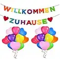 Willkommen Zuhause Vormontiert, Welcome Home Banner Filz, Herzlich Willkommen Girlande, Willkommen Zuhause Baby, 20 Stück Luftballon, für Zuhause, Baby Geburt, Weclome Home Deko