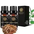 Aromatherapy Sandalwood Essential Oil Set for Diffuser, 100% Pure Patchouli Essential Oil Kit for Humidifier, 2x10ml Therapeutic Grade Essential Oils Set-Sandalwood Oil,Patchouli Oil for Home Massage