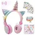 SVYHUOK Cuffie Unicorno Bluetooth Per Bambini Cuffie Senza Fili Pieghevoli Regolabil Con Microfono per Telefono PC Laptop Scuola Rosa