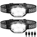 Headlamp Rechargeable, 2 Pack Head Lamp, 1200 Lumen Super Bright Motion Sensor LED Headlamps, Waterproof Head Flashlights with White Red Light, 12 Modes Headlamp Flashlight for Camping Cycling Running