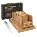 Bamboo Bread Slicer with Serrated Bread Knife, Adjustable Bread Slicer Guide with 3 Thickness Size, Foldable Compact Chopping Cutting Board with Crumb Tray, Great for Homemade Bread, Cakes, Bagels