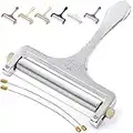 Zulay Kitchen Stainless Steel Wire Cheese Slicer - Adjustable Hand Held Cheese Cutter with 2 Extra Wires - Premium Cheese Shaver For Mozzarella, Cheddar, Gruyere - Cheese Cutter with Wire (Silver)