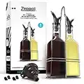 Zeppoli Oil and Vinegar Bottle Set with Stainless Steel Rack and Removable Cork – Dual Olive Oil Spout – Olive Oil Dispenser, Olive Oil Bottle and Vinegar Bottle Glass Set (5 oz)