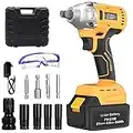 Aokia Cordless Impact Wrench, 21V Impact Driver Kit with 4.0Ah Li-ion Battery, 1/2" Impact Gun Max Torque 260 ft-lbs (300N.m), 4 Drive Impact Sockets and Tool Box