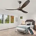 Holz Deckenventilator,Deckenventilator für den Außenbereich ohne Beleuchtung,Intelligente Zeiteinstellung, Energiespar leise,Sommer Winter Modus,für Schlafzimmer/Terrasse/Veranda (132CM, braun)