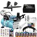 Master Airbrush Cool Runner II Dual Fan Air Compressor System Kit with Master Elite Plus Elite Level Performance Airbrush Set, Case, Dual-Action, 0.3mm Tip, 2 Cups, 6 Color Acrylic Paint Artist Set