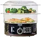 BELLA 7.4 Quart 2-Tier Stackable Baskets Healthy Food Steamer with Rice & Grains Tray, Auto Shutoff & Boil Dry Protection for Cooking Vegetables, Grains, Meats, Black, 4.78 lb.