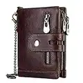 Cartera Hombre HALOVIE, Cartera Hombre Monedero de Cuero con RFID Bloqueo Billetera Piel Hombre Monedero con Cremallera Bifold 16 Ranuras para Tarjetas Carteras para Hombre con Cadena Regalo, Marrón