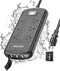 Outdoor Power Bar Weatherproof, Surge Protector with 3 USB Ports 6 Outlets, 1875Watts 1500Joules 6ft Heavy Duty Extension Cord, Wall Mountable for Home Office Porch Outdoor Cinema, Black…