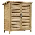 Outsunny Garden Shed Wooden Garden Storage Shed 2 Door Unit Solid Fir Wood Garage Tool Organisation Cabinet, 87L x 46.5W x 96.5Hcm, Natural