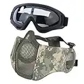 Taktische Airsoft-Maskenbrille Set, Verstellbare Halbgesichtsmaske mit Ohrenschutz, Anti-UV, Airsoft-Gläser, Augenschutz für Airsoft/BB/CS-Spiele/Jagd/Paintball/Shooting(ACU & Schwarz)