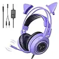 SOMIC G951S Púrpura Auriculares para Juegos con micrófono, Niñas Mujeres, Oreja de Gato extraíble, Auriculares con Control de Volumen para Xbox One, Switch, PS4, iPhone, iPad - Jack de 3,5 mm