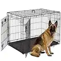 Large Dog Crate, 48 Inch Dog Cage Dual Door Metal Dog Cage with Divider Panel, Leak-Proof Pan, Indoor Outdoor Folding Pet Dog Kennel for Large Dog