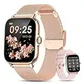 2023 Montre Connectée Femme avec Appels Bluetooth, HASAKEI 1.7'' Smartwatch Fonction Féminine, SpO2 Fréquence Cardiaque Sommeil Tension Artérielle, 28 Modes Sportifs Podomètre pour Android iOS Or Rose