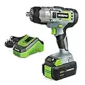 WORKPRO Cordless Impact Wrench Lightweight 20V/18V, 4.0Ah Li-ion Battery (Fast Charger), 1/2” Chuck, 2 Mode Forward/Reverse, Belt Clip, LED Light for Working in Dark Environment