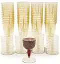 LATERN 50 Pezzi Bicchieri da Vino con Glitter Dorati, 170ml Bicchieri da Degustazione in Plastica Bicchieri da Vino per Feste con Stelo Riutilizzabili Tazze da Dessert per Whisky Champagne Birra