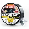 XFasten Self Fusing Silicone Tape Black 1" X 36-Foot, Silicone Tape for Plumbing, Leak Seal Tape Waterproof, Silicone Grip Tape, Rubber Tape Thick for Pipe, Hose Repair Tape, Stop Leak Tape