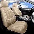 Coverado Front Seat Covers 2 Pieces, Waterproof Nappa Leather Auto Seat Protectors, Universal Fit for Most Sedans SUV Pick-up Truck, Beige