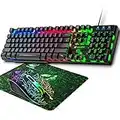 DE Layout Gaming Tastatur Maus Set, QWERTZ Layout verdrahtet 104 Tasten Rainbow Hintergrundbeleuchtete Tastatur 6 Tasten 2400 DPI Maus mit LED als Beleuchtung, Kompatibel mit PC PS4 Xbox - Schwarz