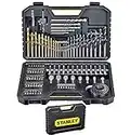 Stanley STA7205-XJ - Juego de Brocas (Taladro, Albañilería, Metal, Madera) Acero inoxidable, Negro, 100 Piezas