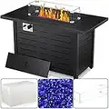 Xbeauty Fire Pit Propane Gas FirePit Table 43" Outdoor Fire Pit Rectangular Tabletop with Lid, Rain Cover, Tempered Glass Wind Guard for Outside Garden Backyard Deck Patio (Square)