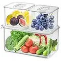 Hossejoy Set of 3 Fridge Organizer Stackable Refrigerator Organizer Bins with Vented Lids, Food Storage Containers with Removable Drain Tray，Kitchen Refrigerator Freezer Organizer Keeper