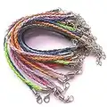 Onwon 50 PCS Mixed Color Leather Lace Plaited Bracelet Cords DIY Jewelry Making Handicrafts Braided Ropes with Lobster Clasps Extended Chain for Wrist Charms Bracelets Jewelry Making