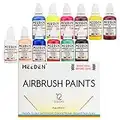 MEEDEN Set di 12 colori per aerografo, set di pittura aerografo, pronto a spruzzo, colori opachi e traslucidi, a base d'acqua, kit di vernice per principianti, hobbisti e artisti